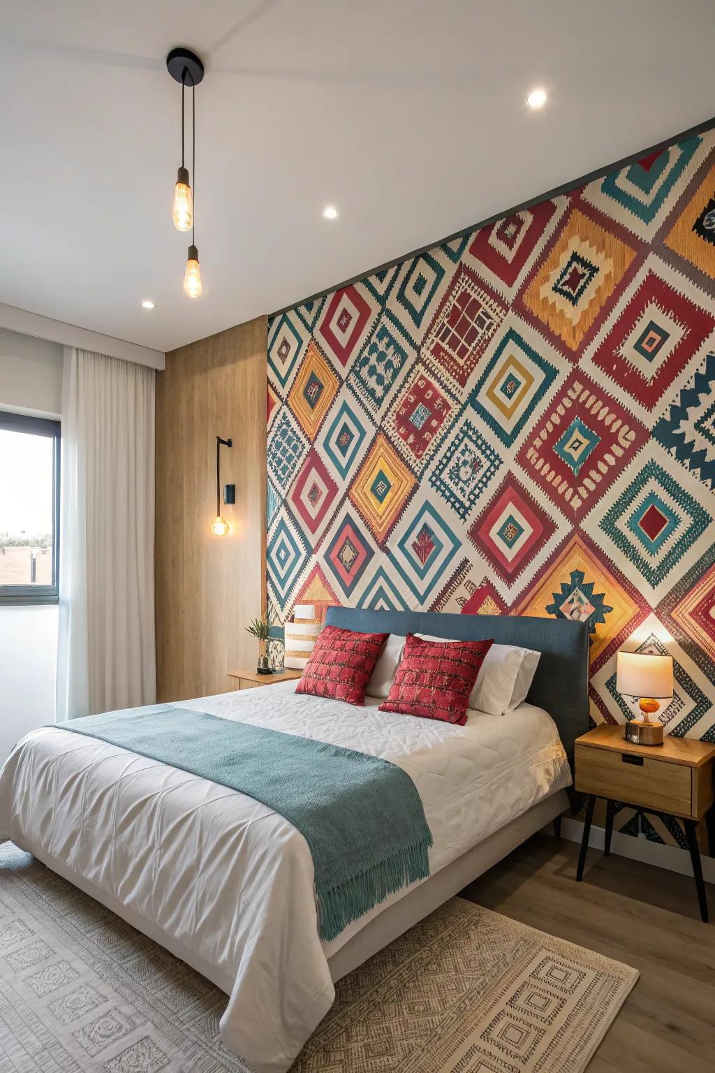 A bold wallpaper serving as a vibrant feature wall.