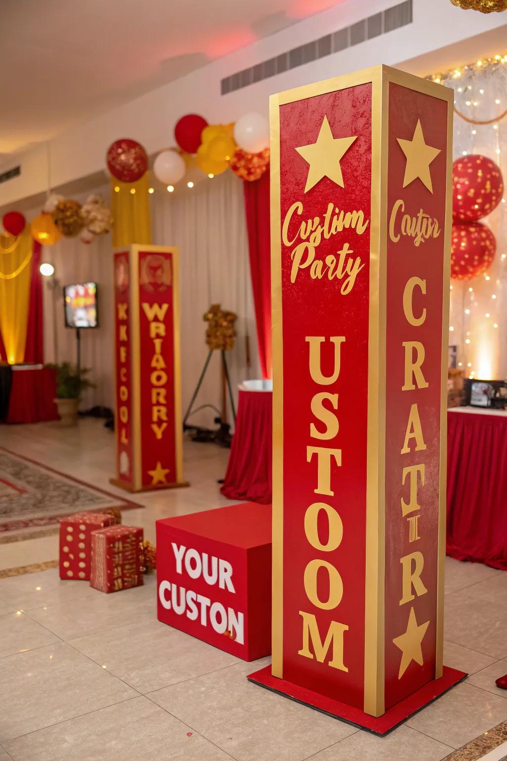 Themed signage adds a personal touch to your party decor.