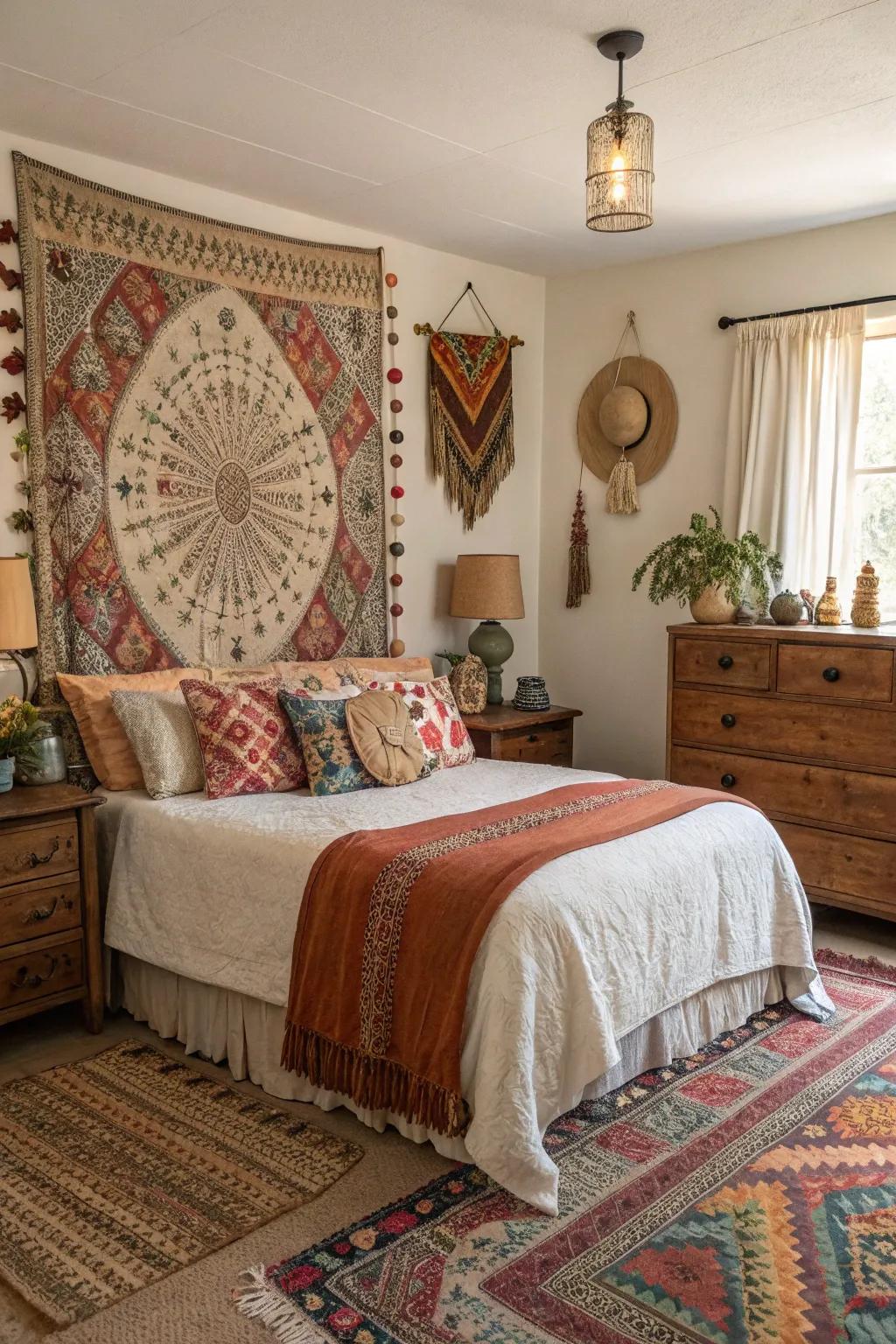 Eclectic accents bring a bohemian charm.