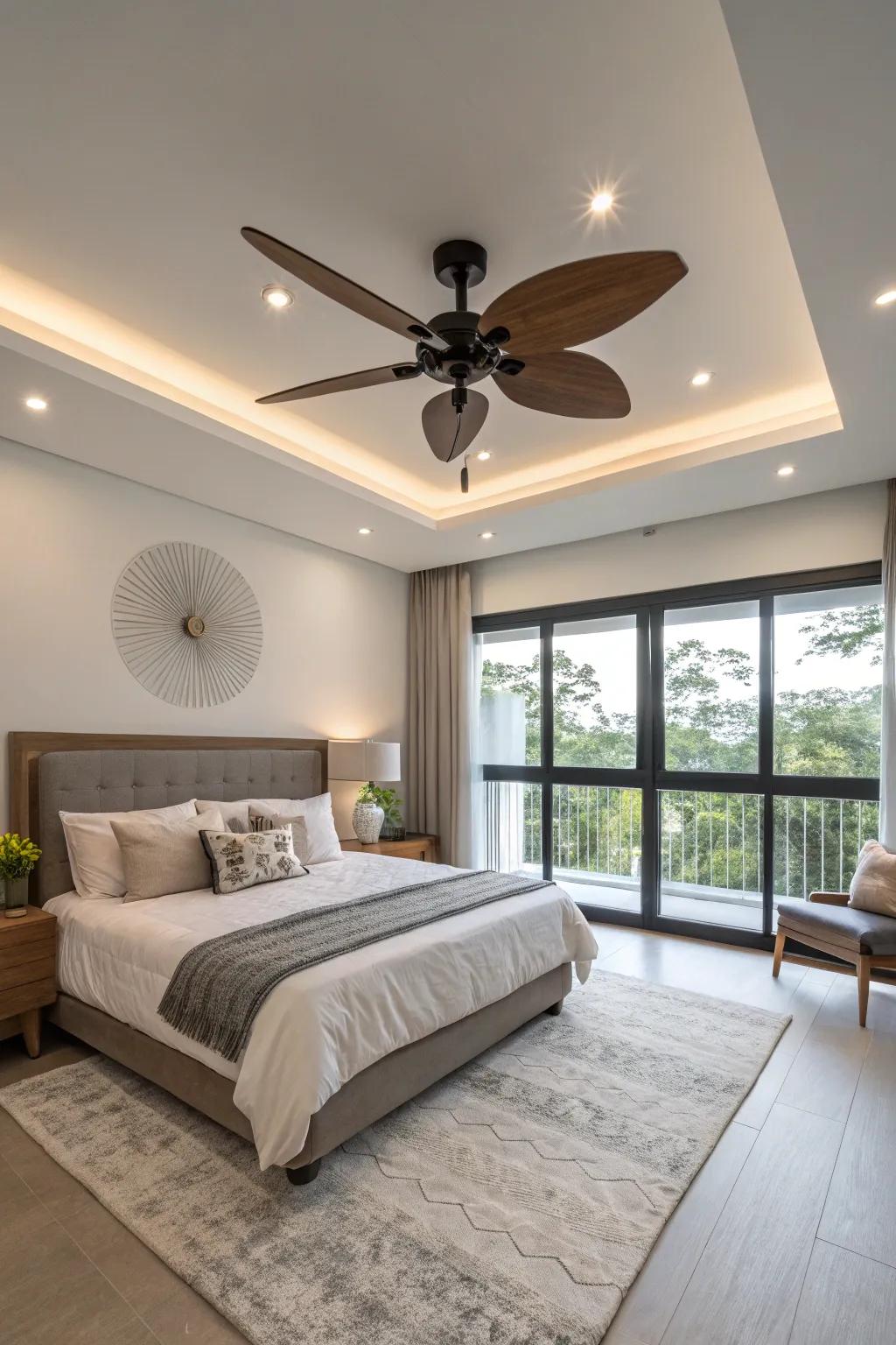 Dual-purpose design with a ceiling fan and LED lights.