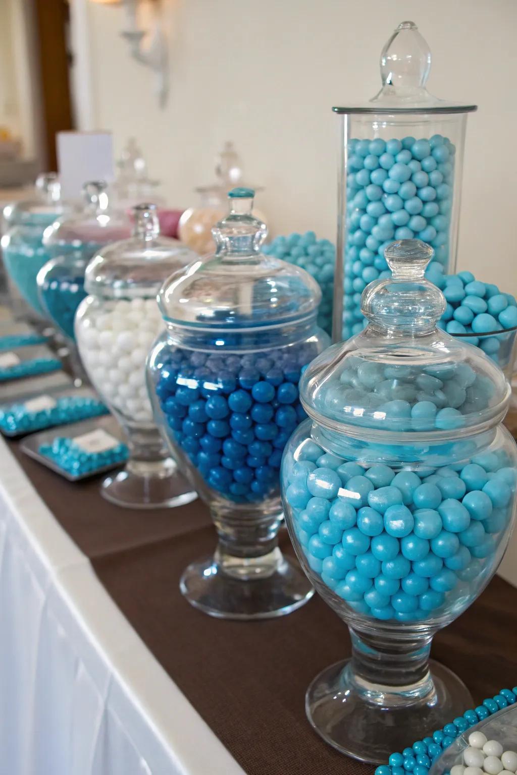 A variety of glass containers creating a stunning candy display.