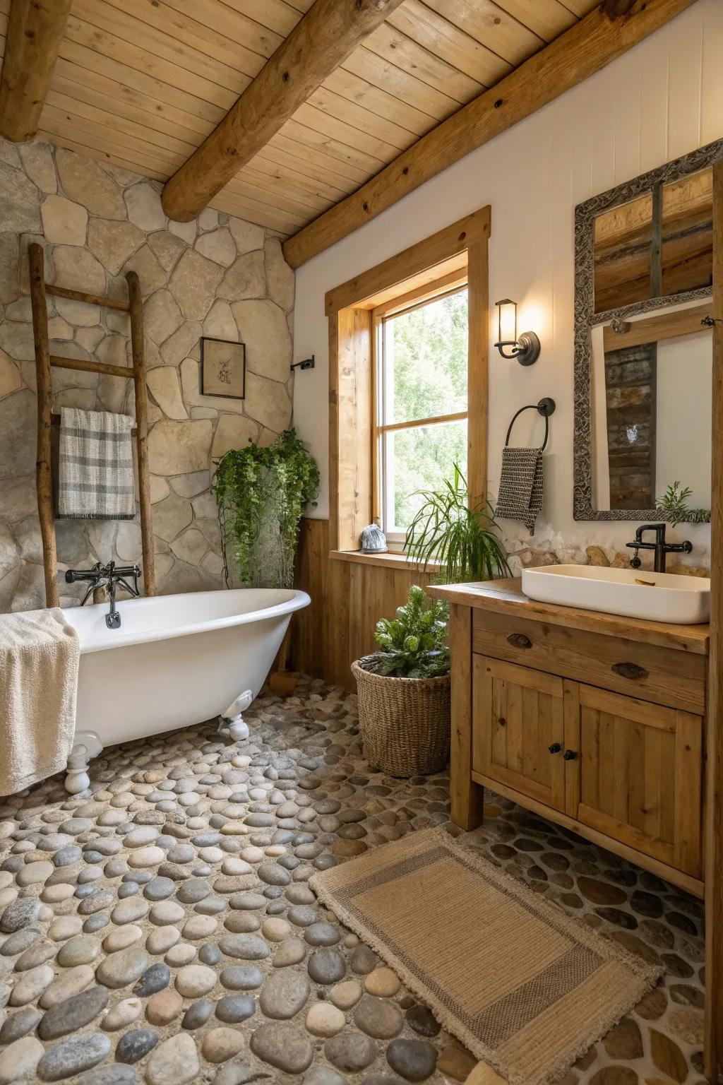 Pebble tile flooring brings a natural touch to any bathroom.