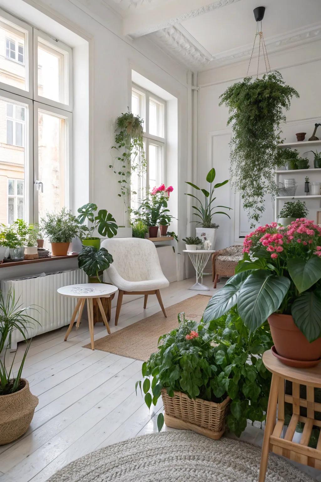 Indoor plants bring life to this Scandinavian setting.