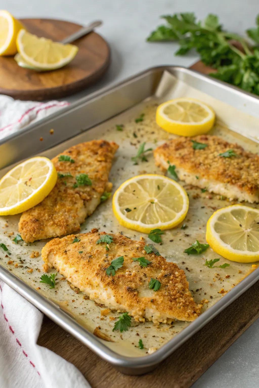 Crispy parmesan-crusted tilapia, perfect for fish lovers.