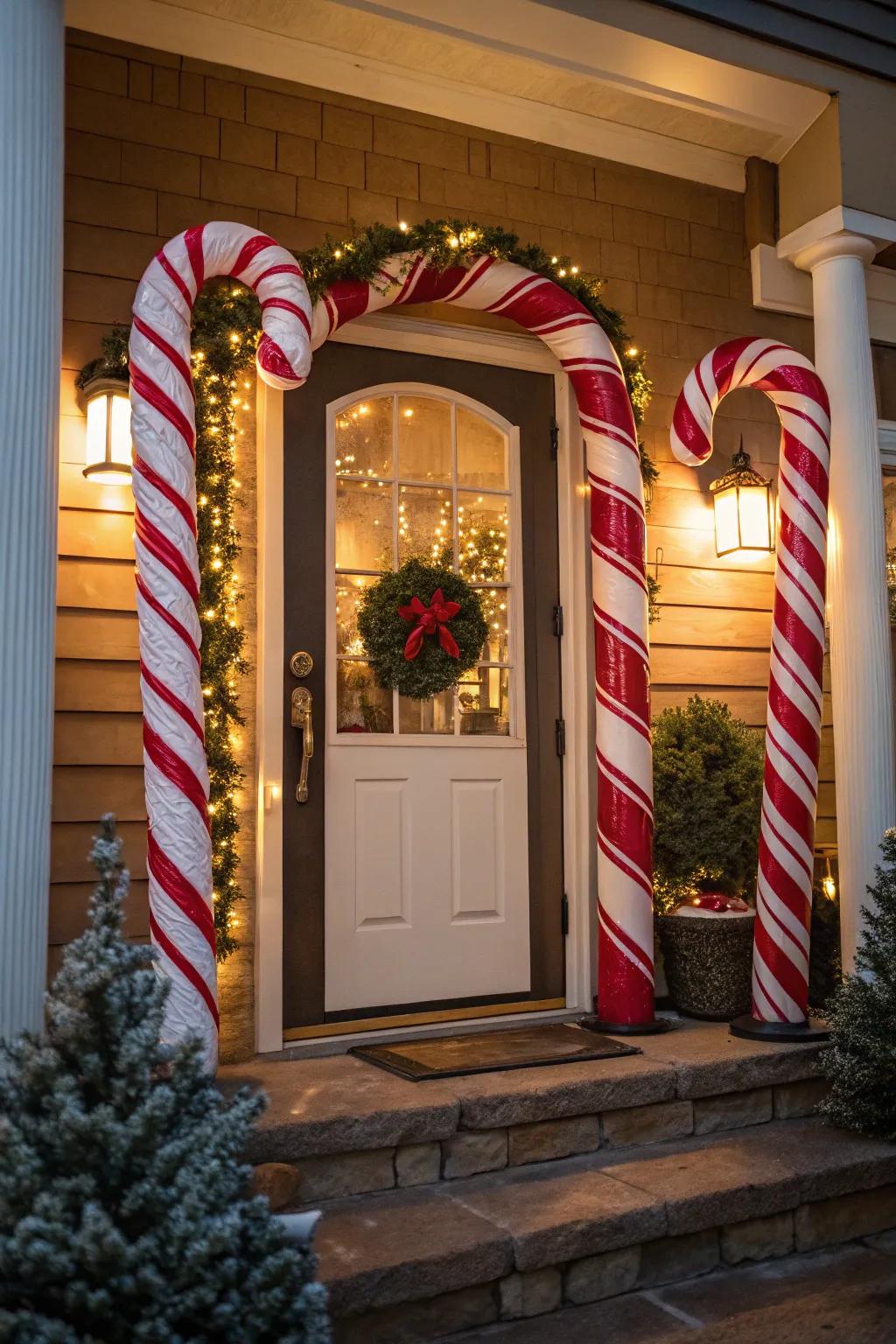 Candy cane accents add a playful and nostalgic touch.