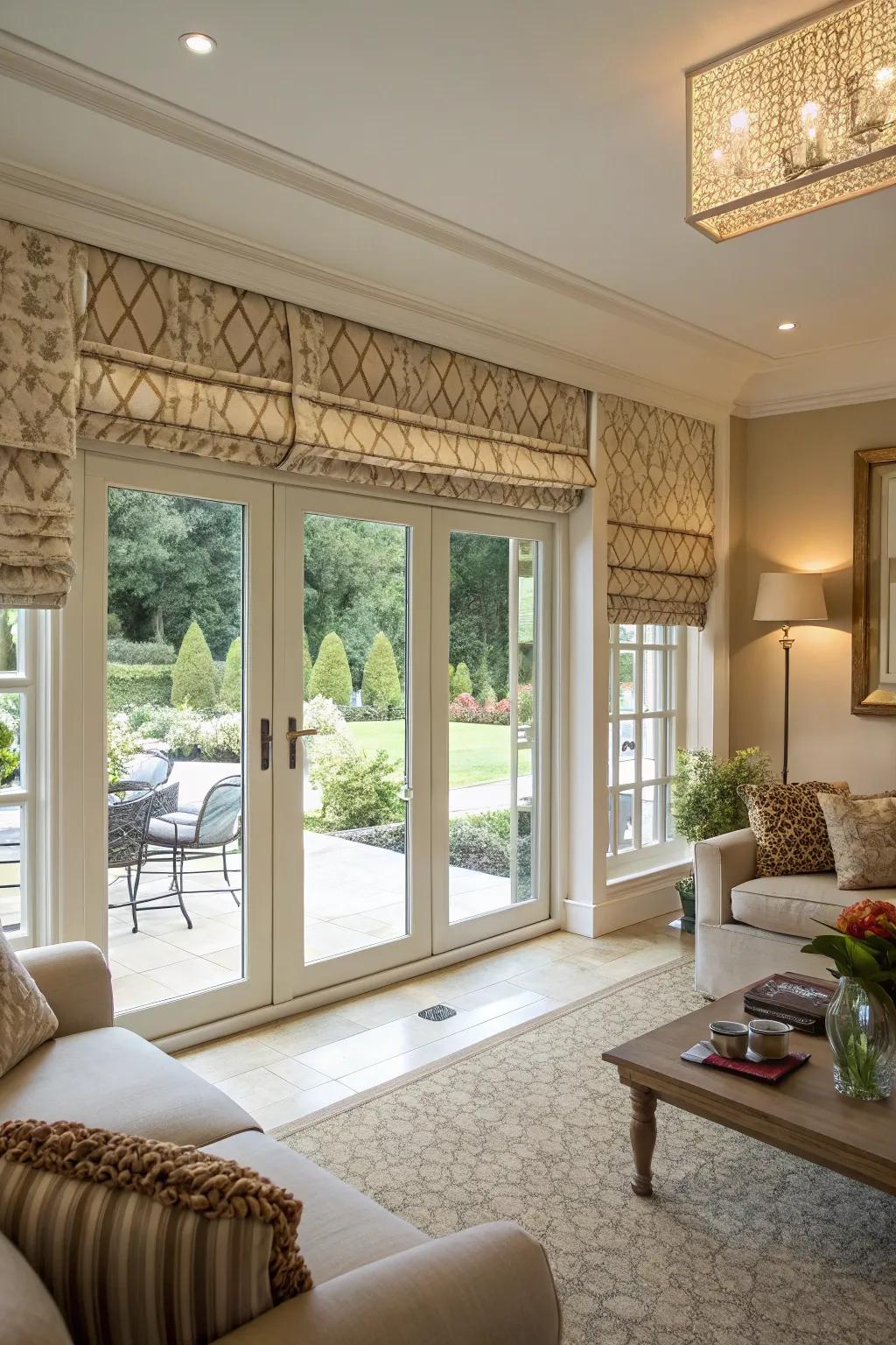 Roman shades add texture and sophistication.