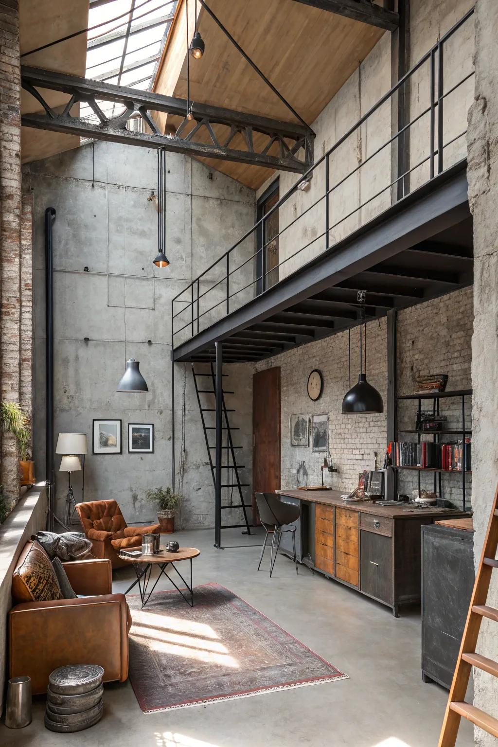 Industrial elements bring a modern touch to the loft.