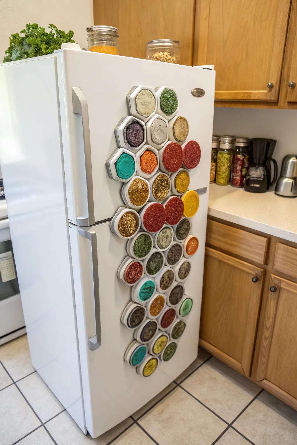 Magnetic spice jars add flair and function to your kitchen.