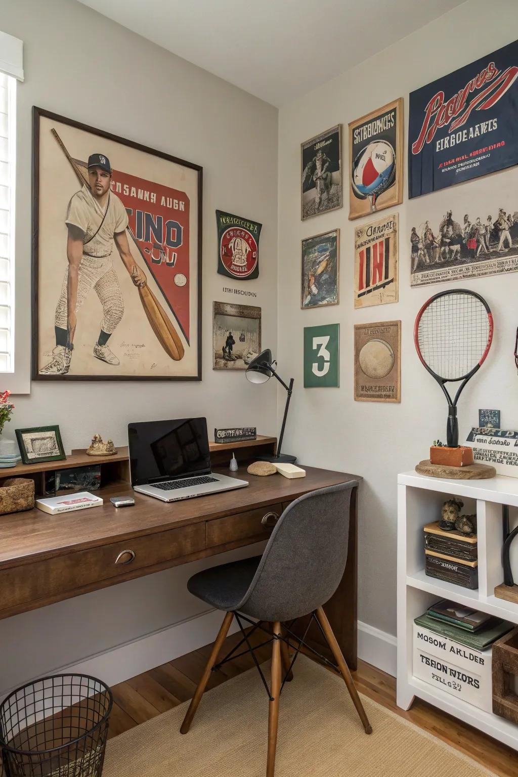 Vintage sports decor adds character and history to your office.