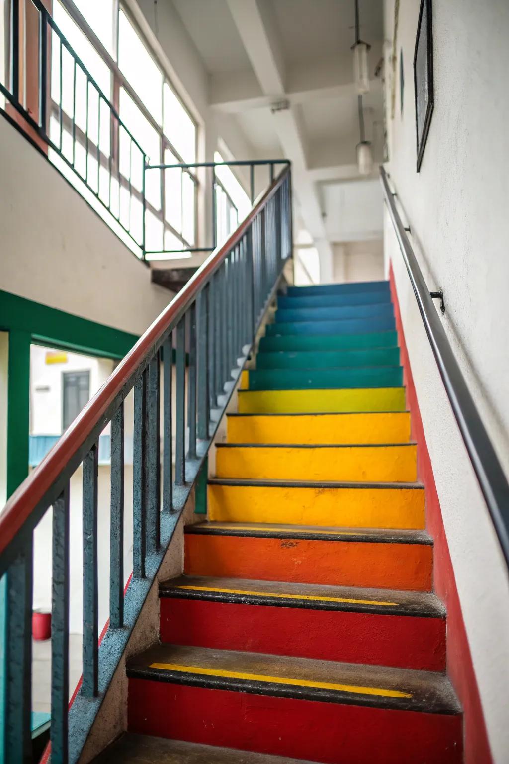 Contrasting colors bring a modern and lively feel to your stairwell.