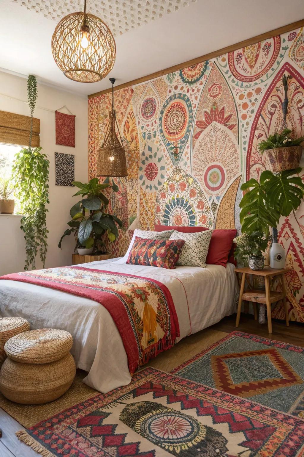 Express creativity with bohemian wallpaper.