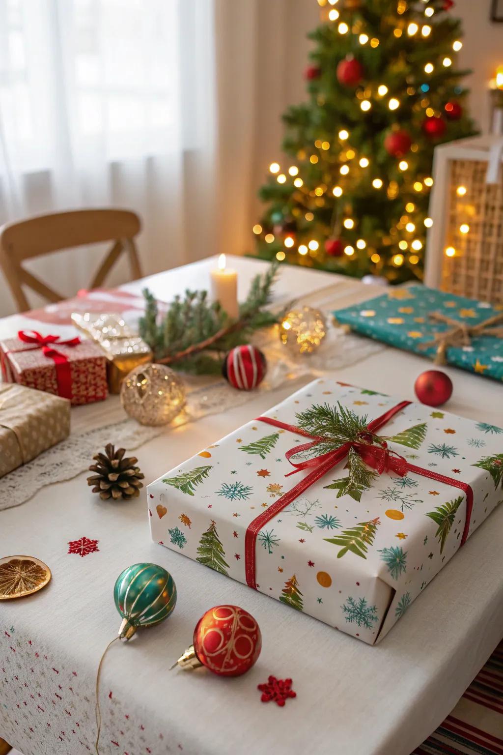 Wrapping paper offers an easy, seasonal update for your table.