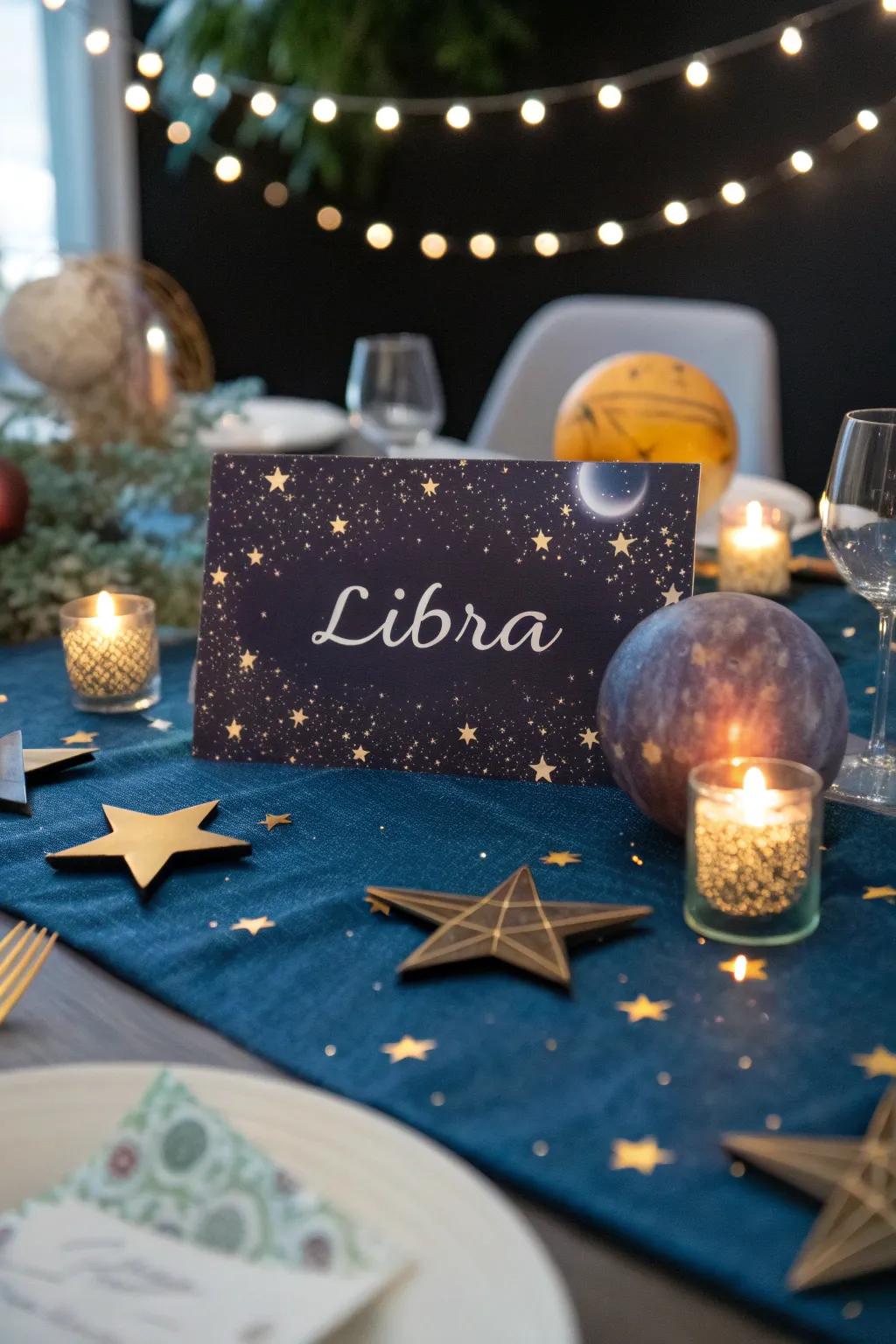 Astrological themes add a mystical touch to the decor.