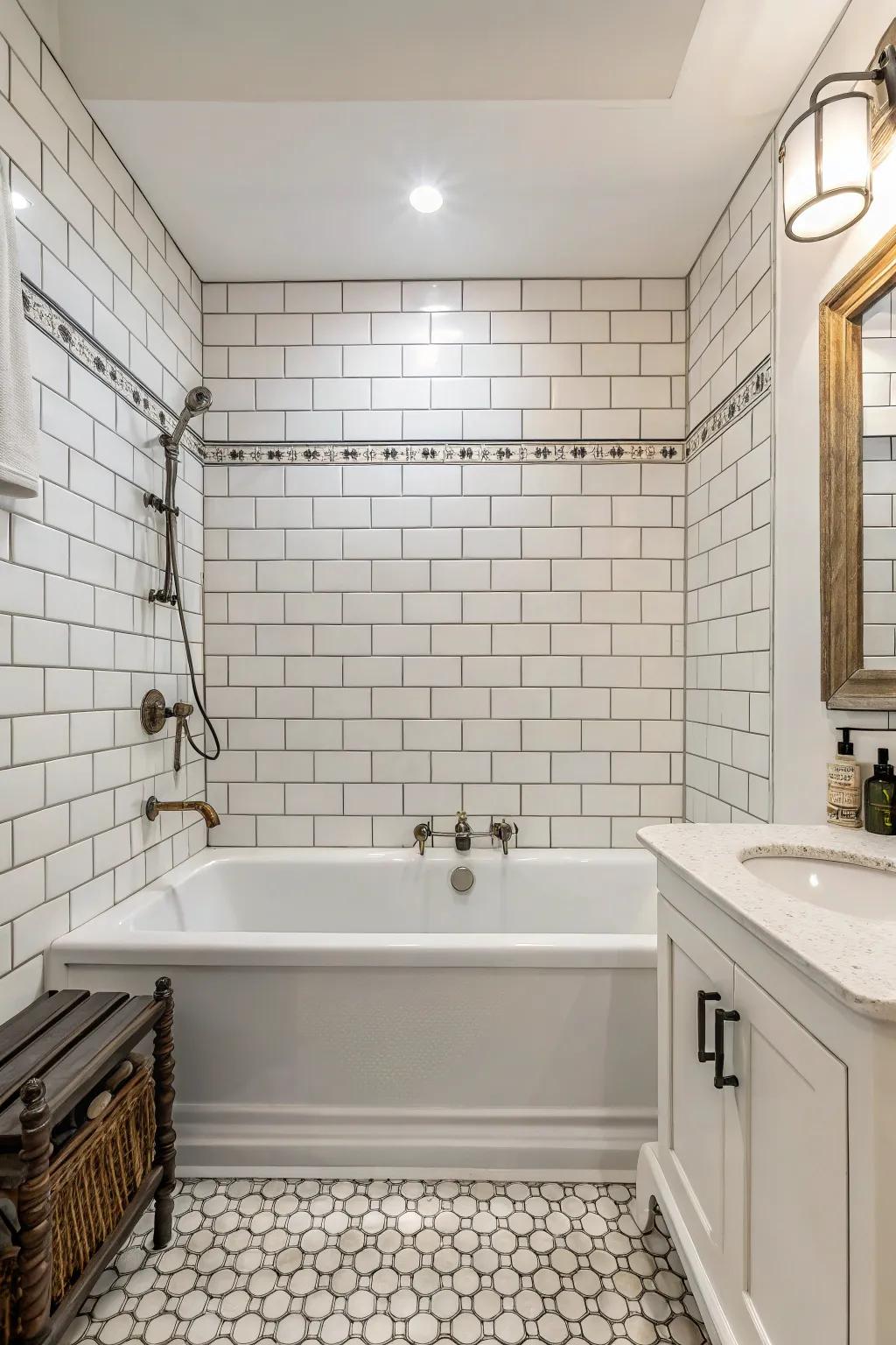 Subway tiles provide a classic and timeless look for any bathtub area.