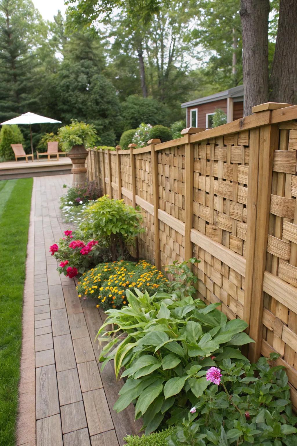 Basket weave fences add texture and creativity.