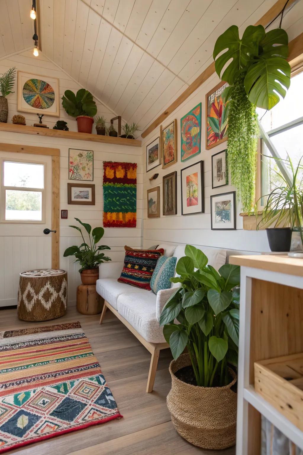 Art and plants add character and personal style to this tiny house.