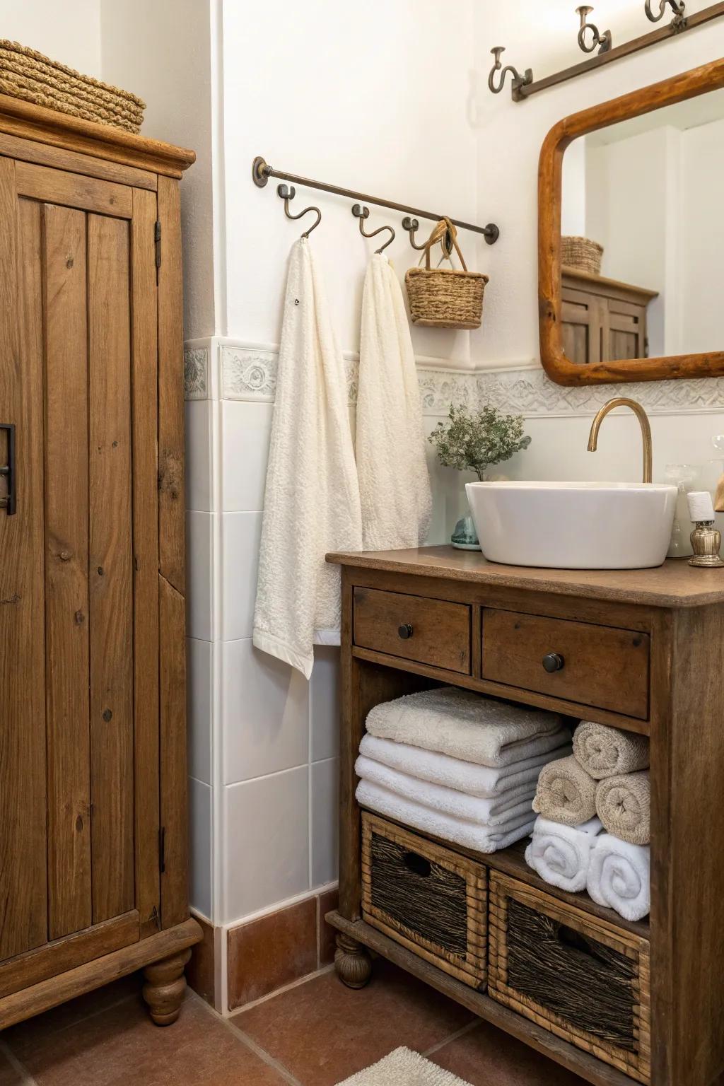 Enhance furniture with practical towel hooks.