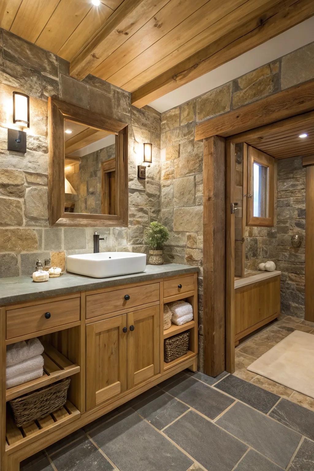 Natural textures bring warmth and depth to the bathroom.