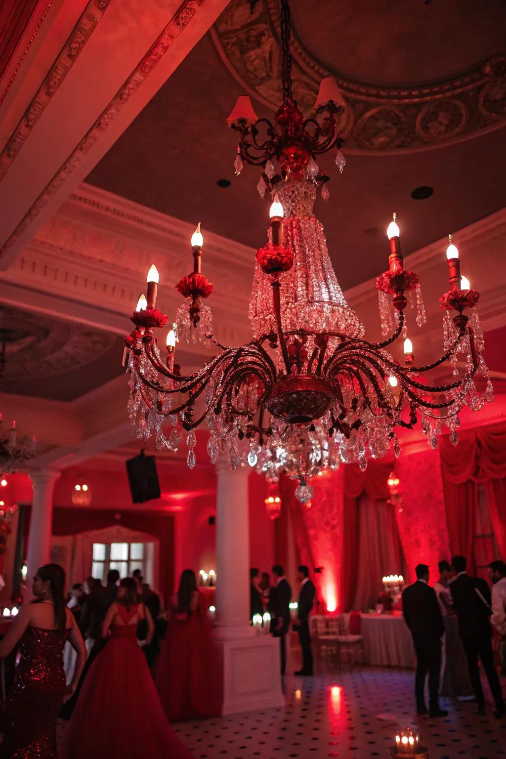 A chandelier adds drama and elegance to your vampire theme.