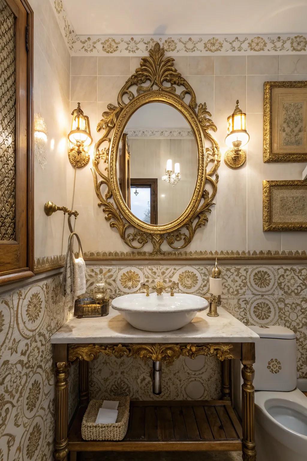 Decorative mirrors add a focal point with vintage flair.