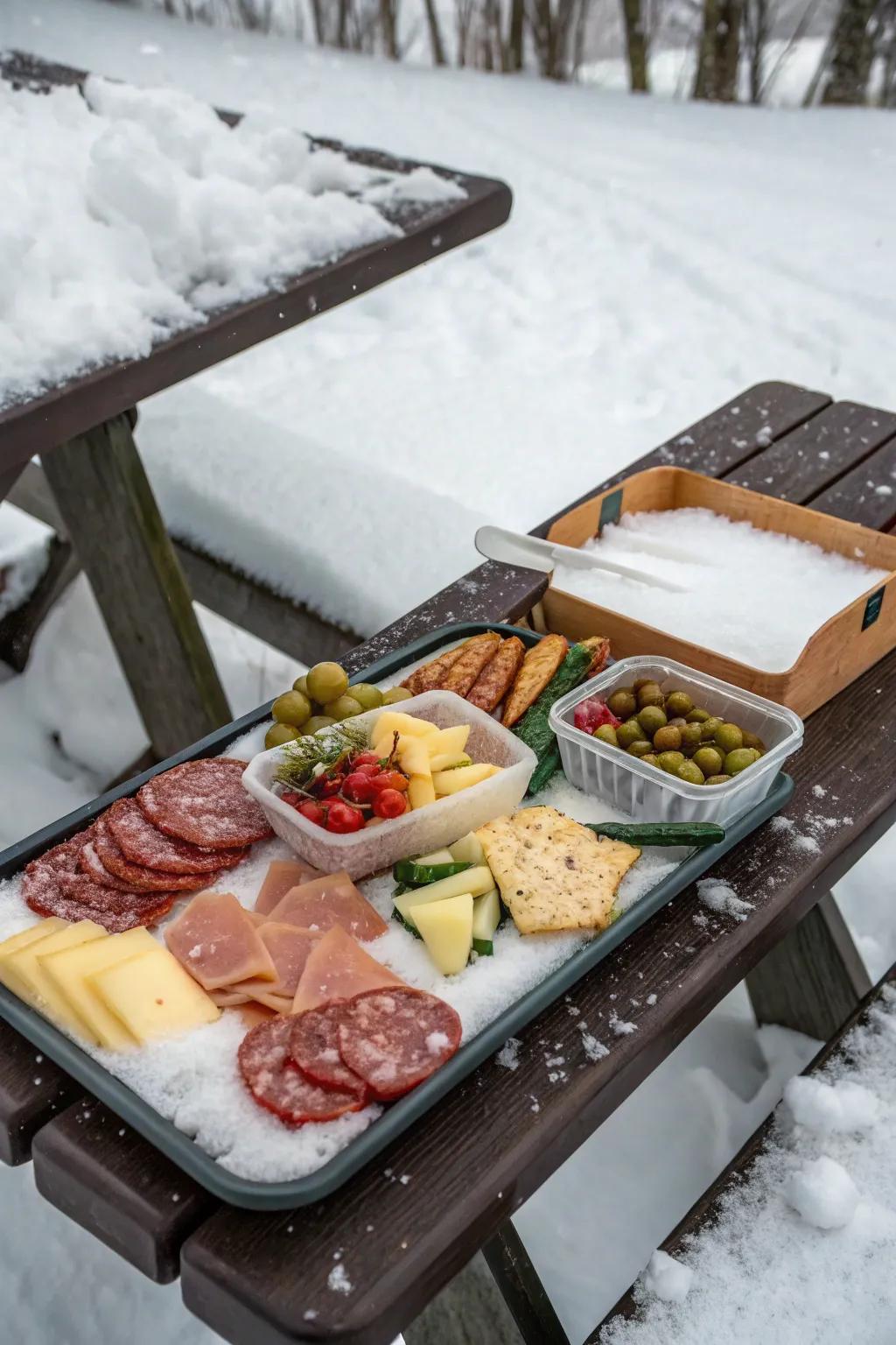 A charcuterie board is perfect for a winter picnic.