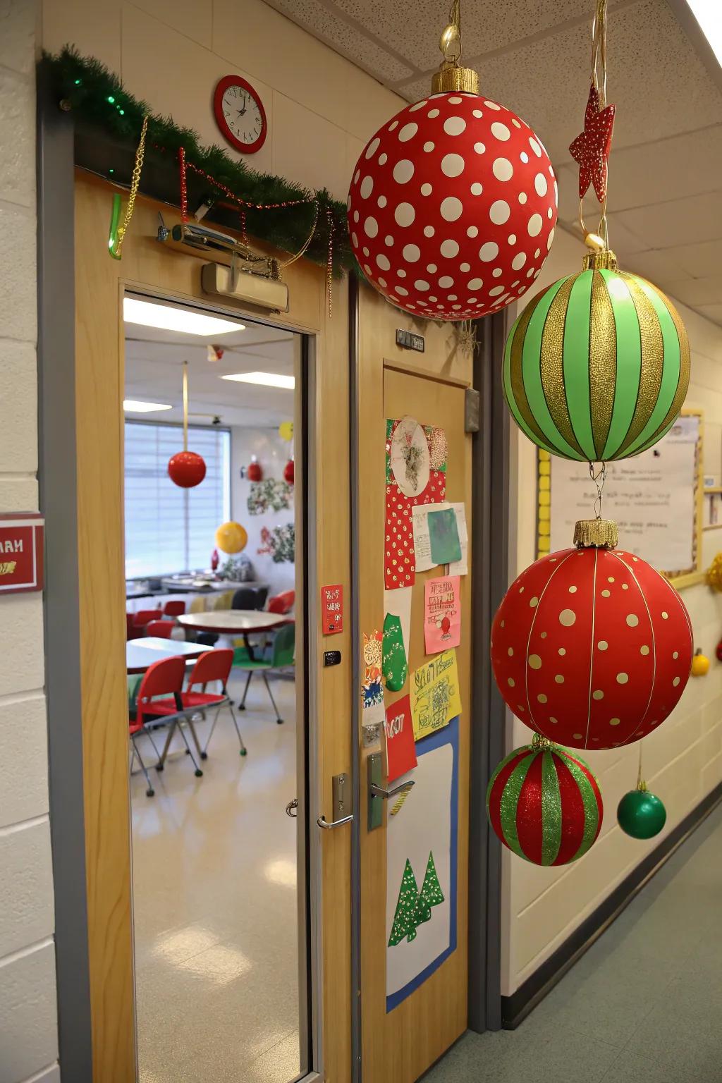 A festive display of holiday ornaments.