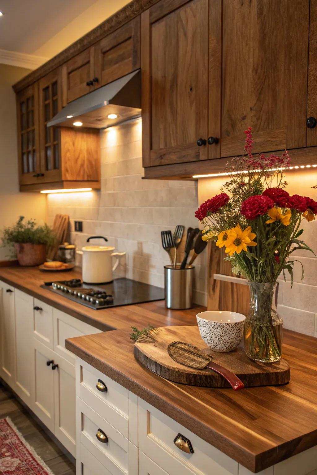 A walnut countertop exuding warmth and richness.