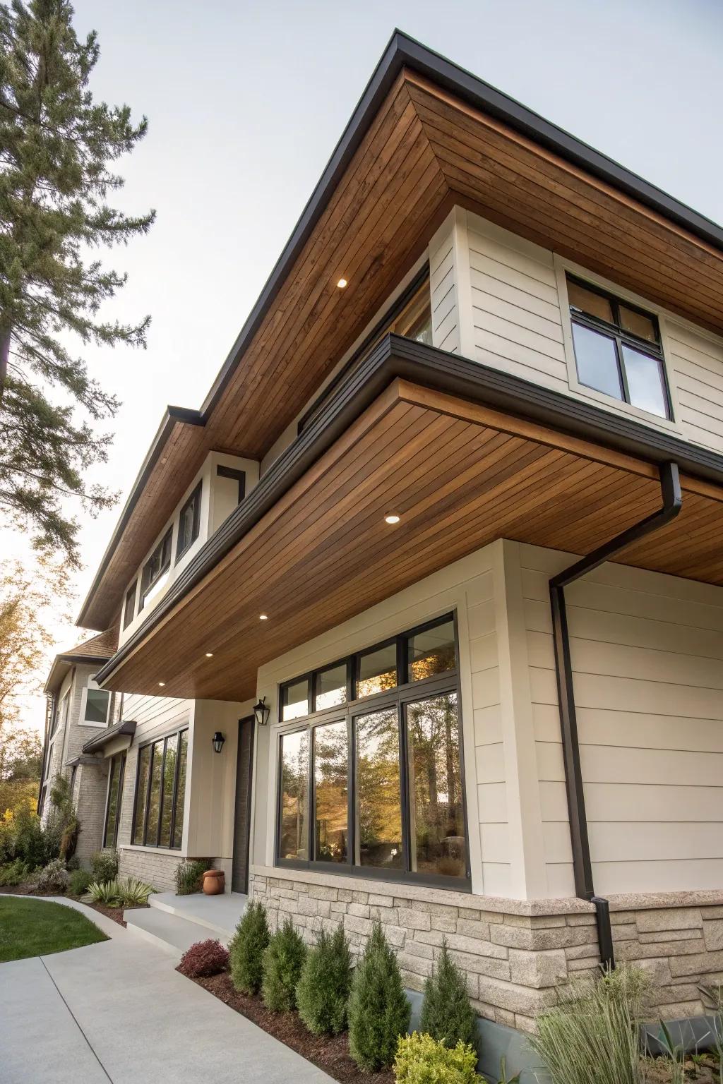 Walnut wood soffits provide a touch of luxury and warmth.