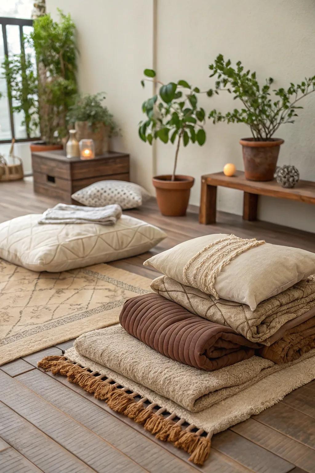 Soft textiles adding warmth and texture to the space.