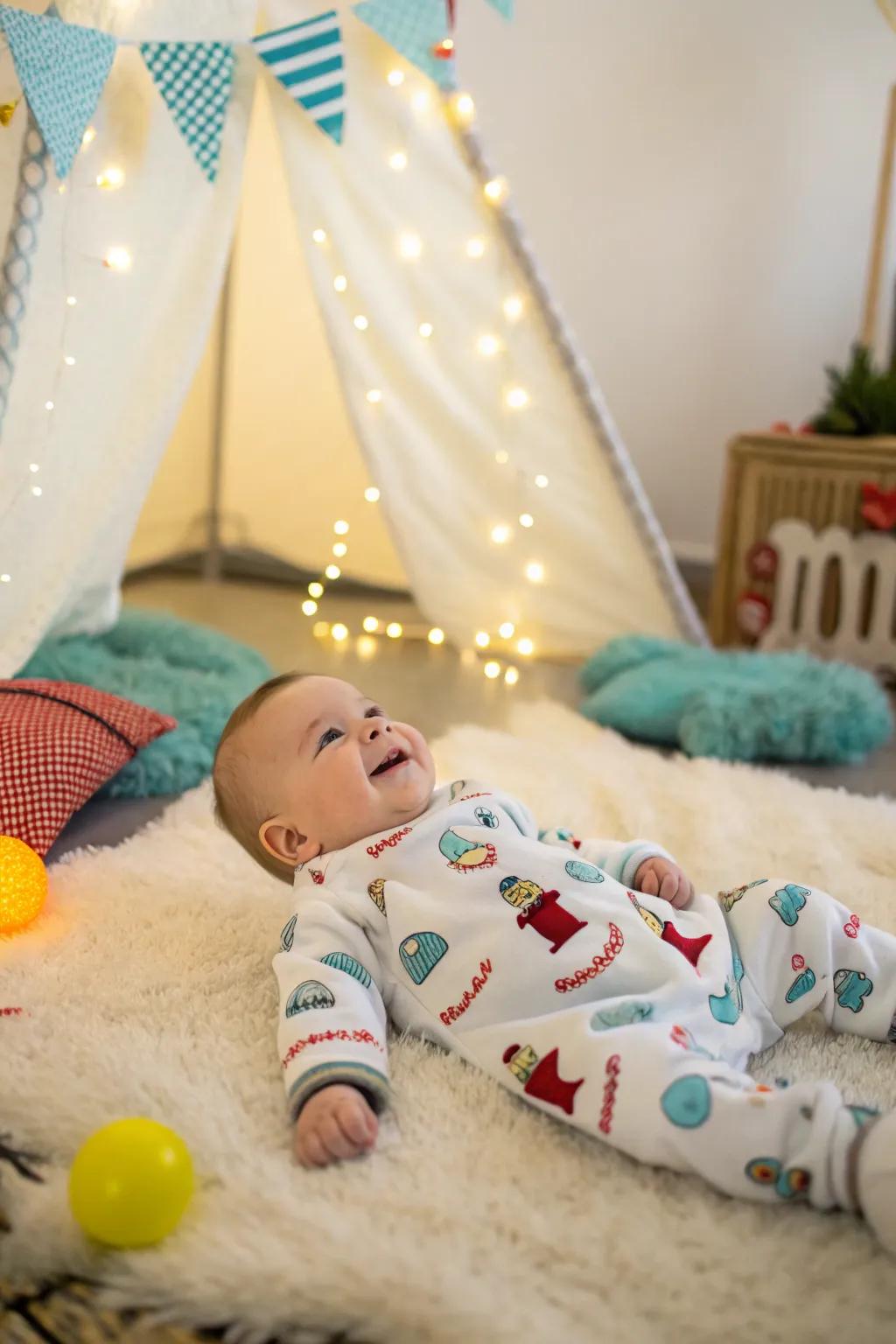 A playful onesie adds character to your baby's photoshoot.