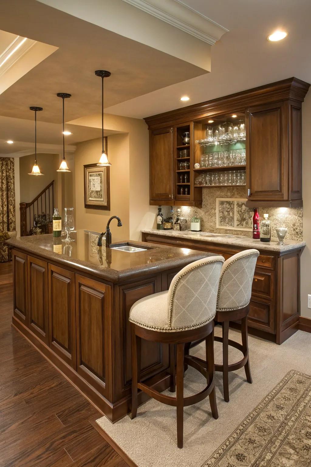 A small sink adds convenience to this functional bar.