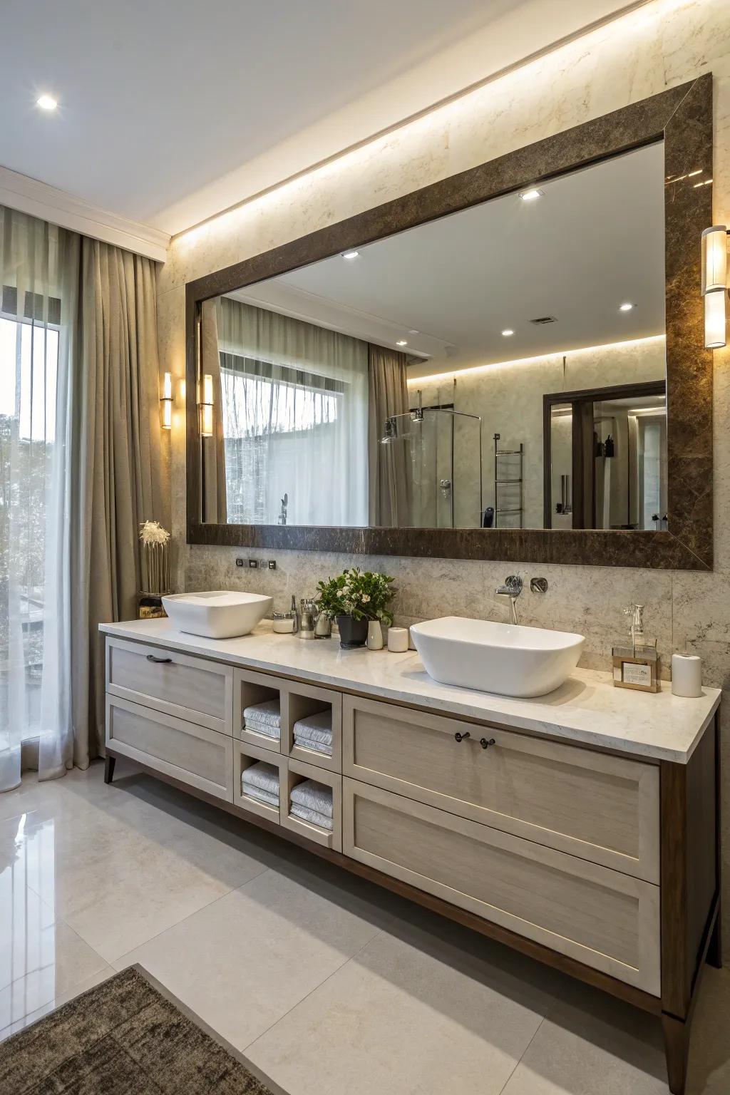 Double vanities provide functionality and style in shared bathrooms.