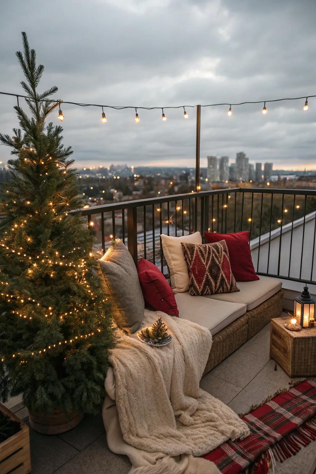 A cozy seating area invites you to enjoy the holiday ambiance.