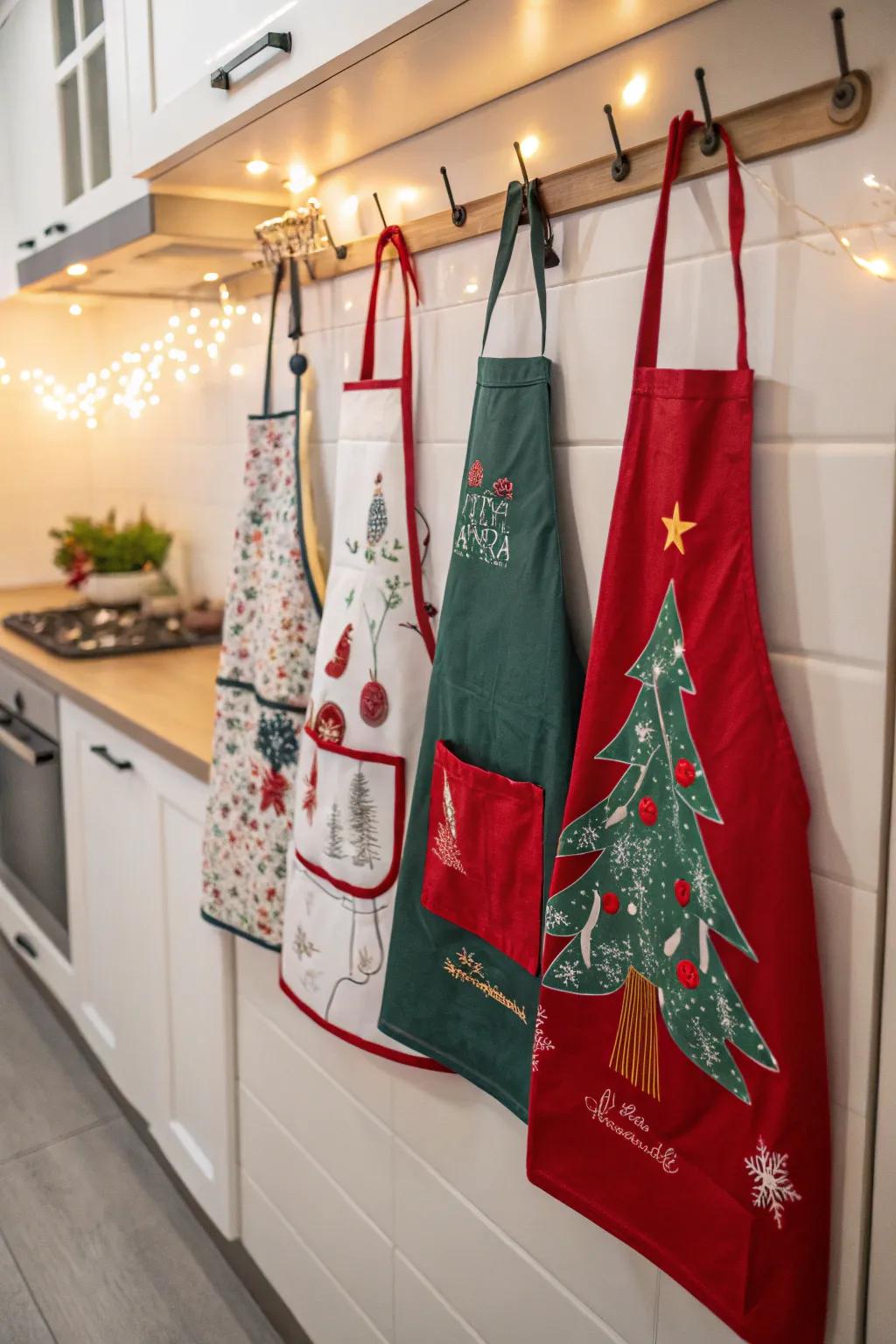 Switch out aprons seasonally for festive decor.