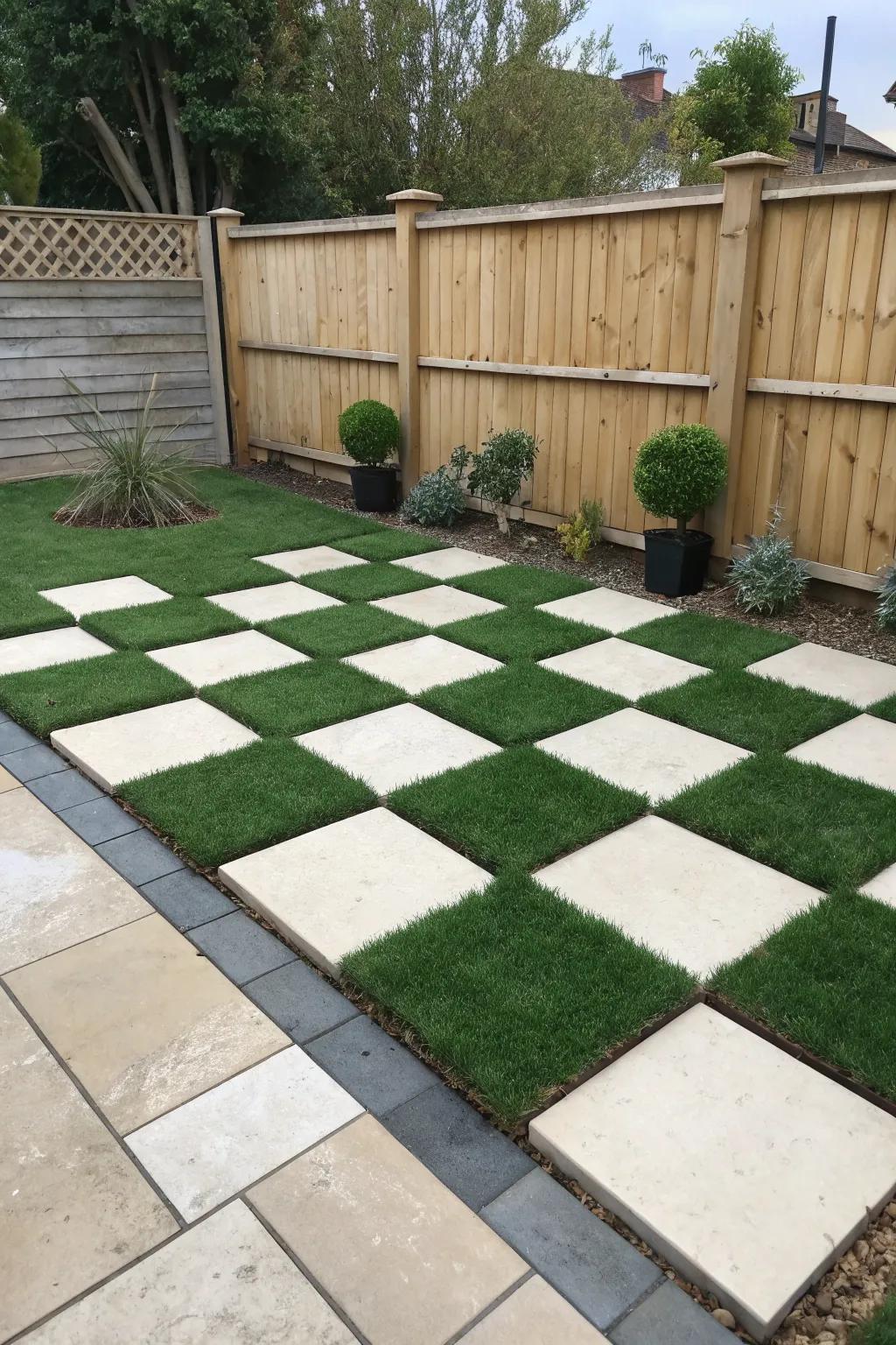 Upgrade your yard's visual appeal with a creative checkerboard pattern.