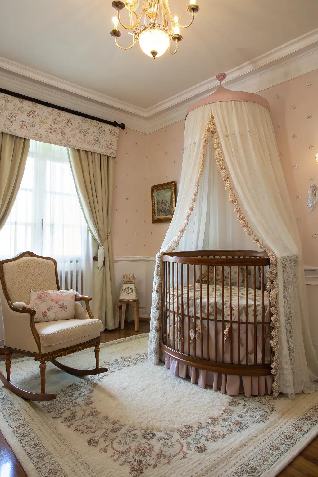 A canopy over the crib adds elegance and defines the baby corner as a cozy nook.