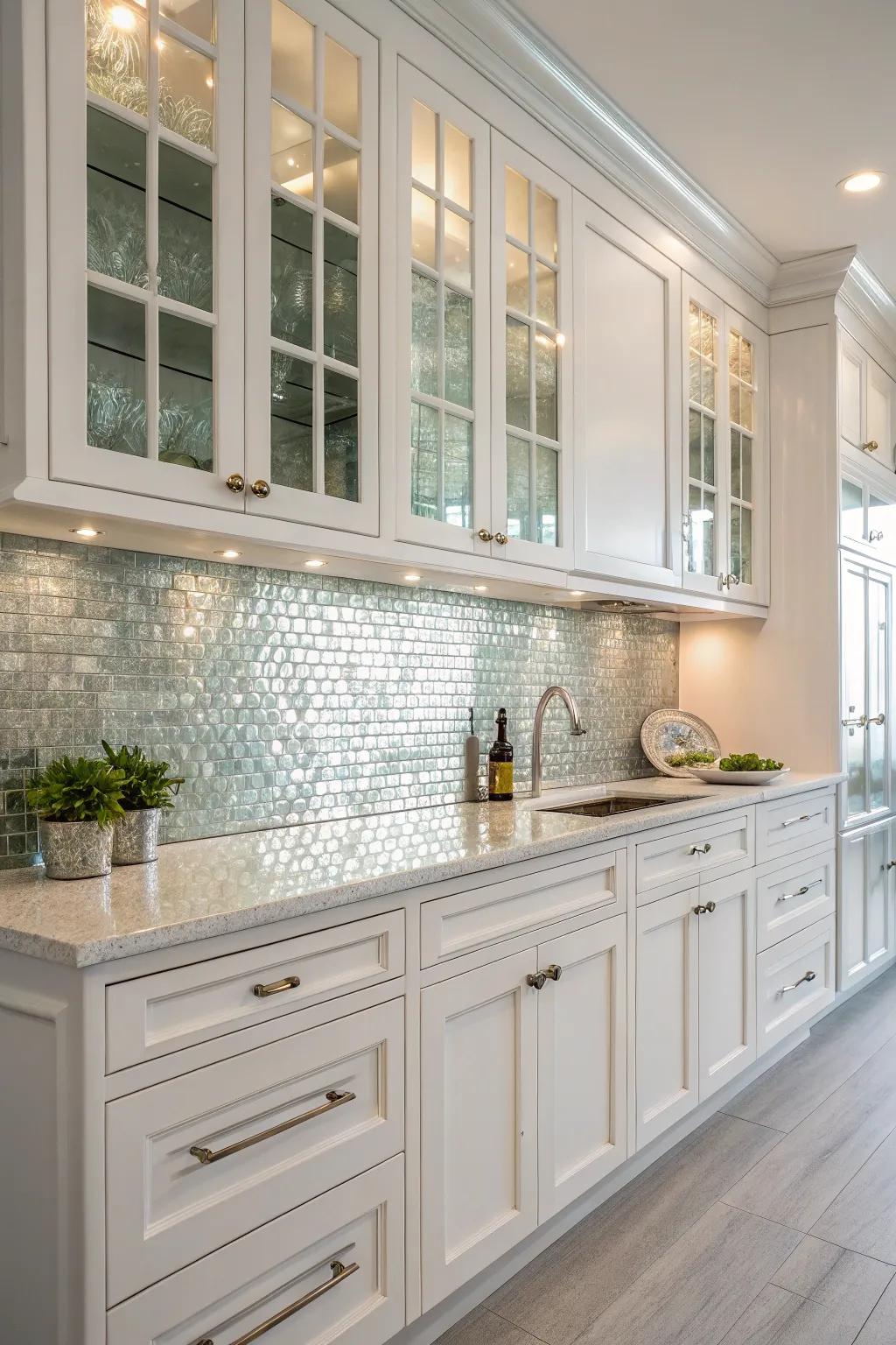 Glass tiles add a sleek and shiny touch