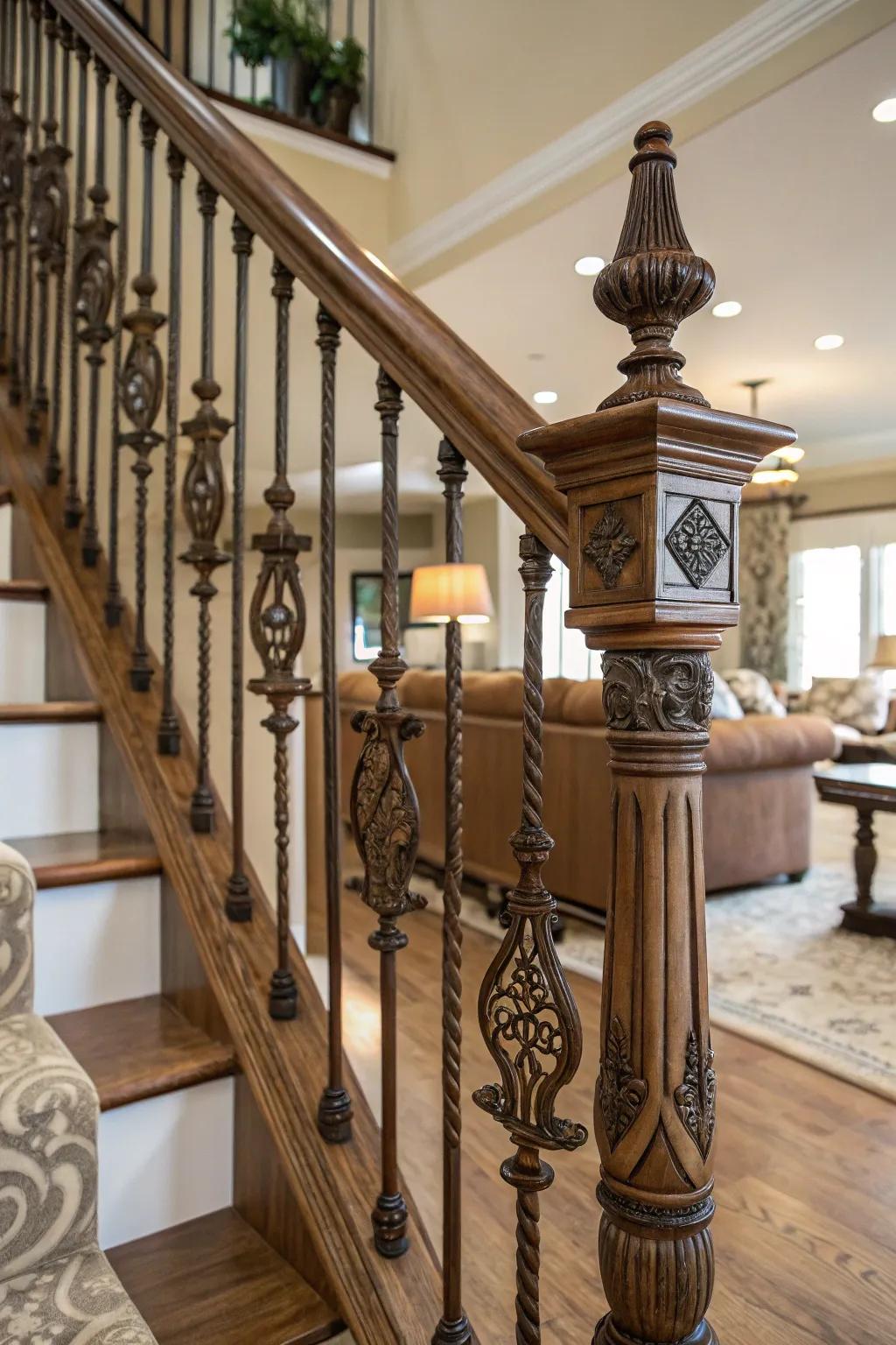 Artistic appeal with decorative spindles.