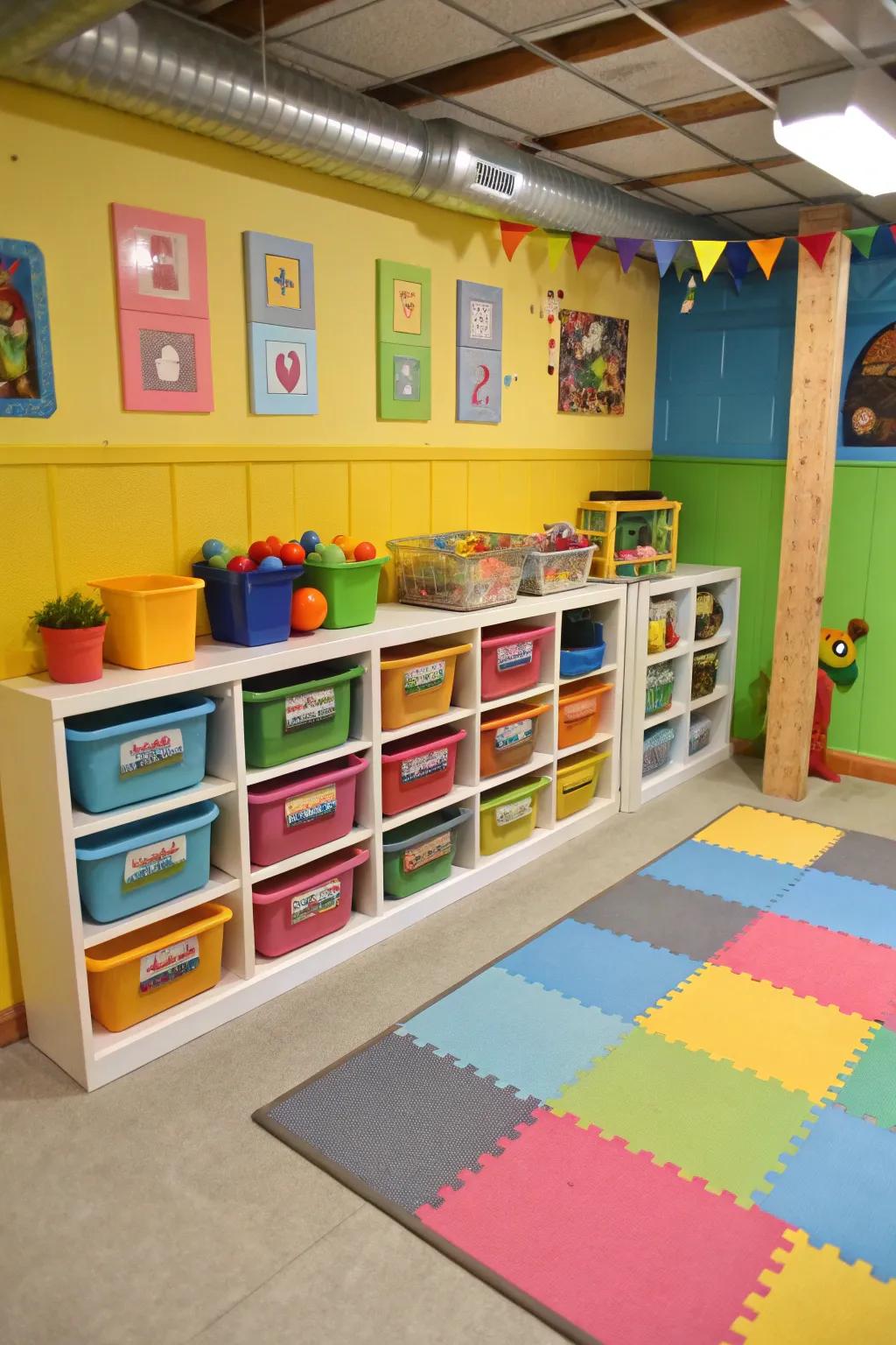 A dedicated play area keeps toys contained and organized.