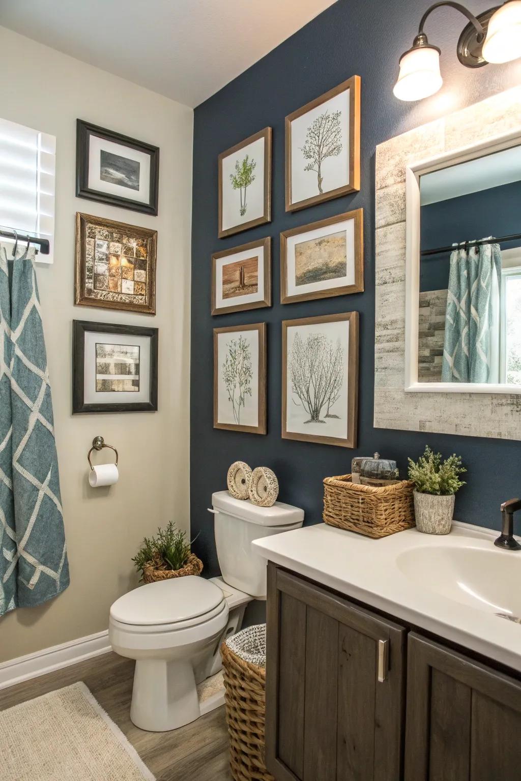 Framed art adds a personal touch to your bathroom.