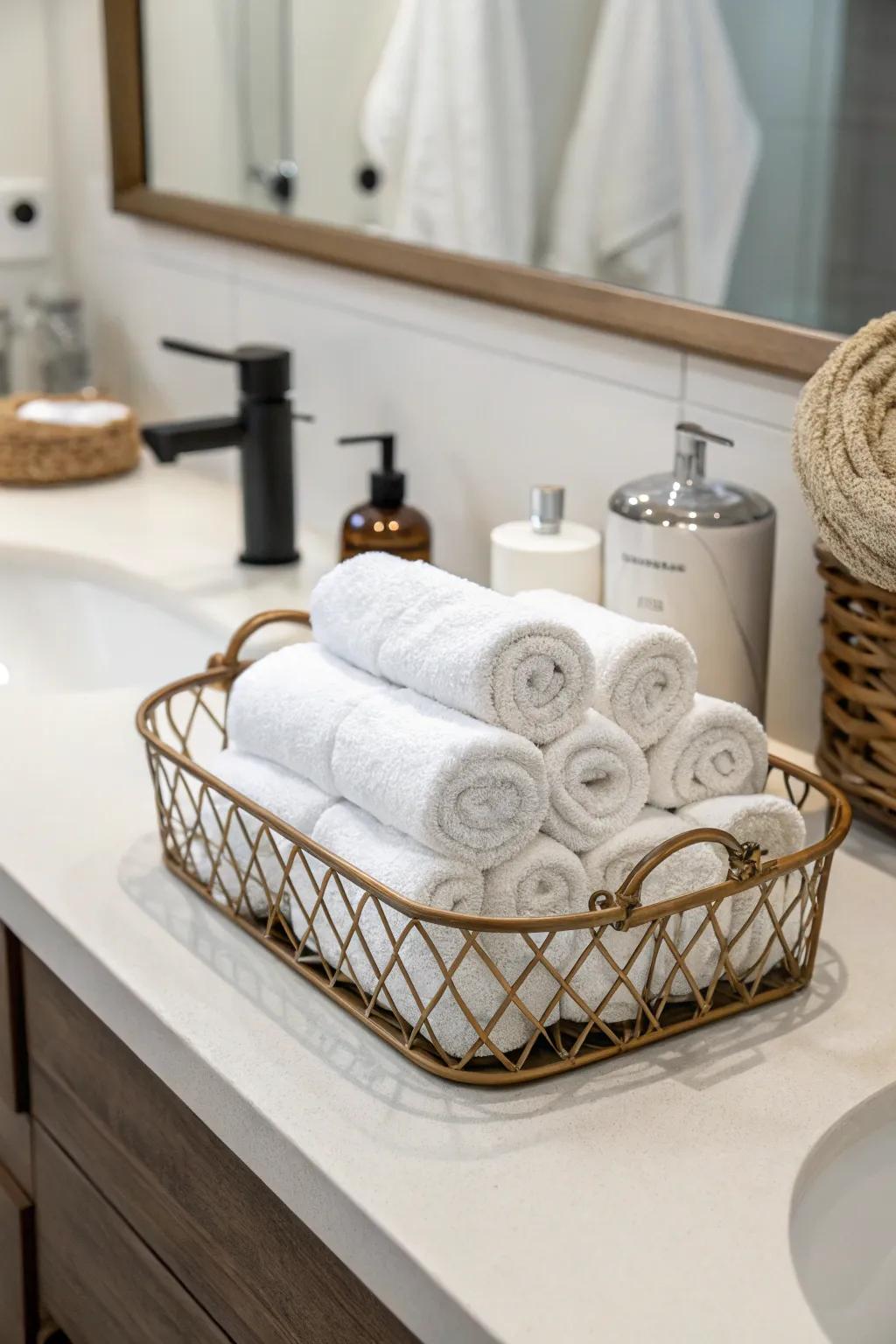 Textiles add warmth and texture to your bathroom counter.