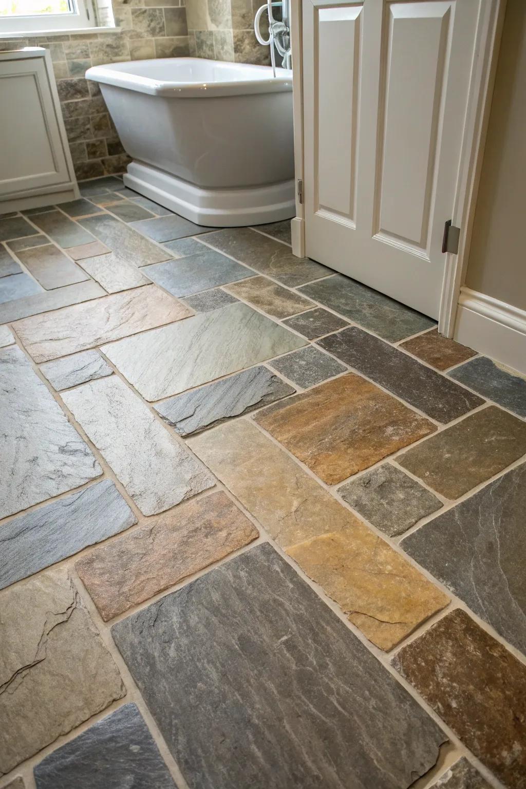 Slate tiles offer a rustic, natural aesthetic for your bathroom.