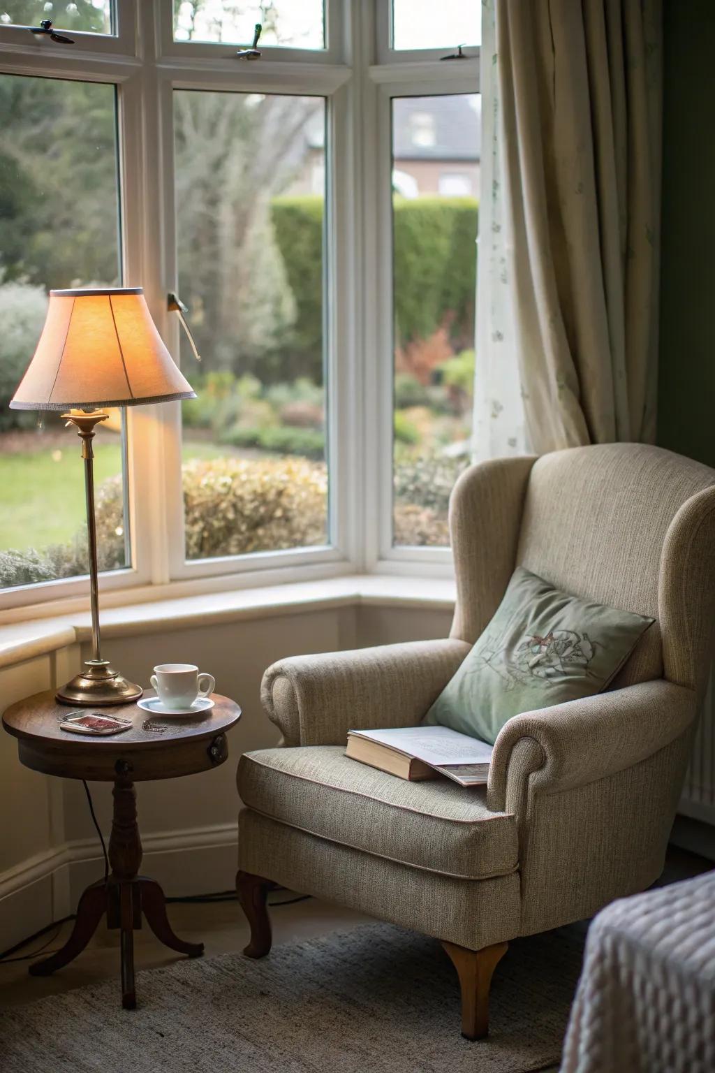 Unwind with a book in a romantic reading spot by your bay window.