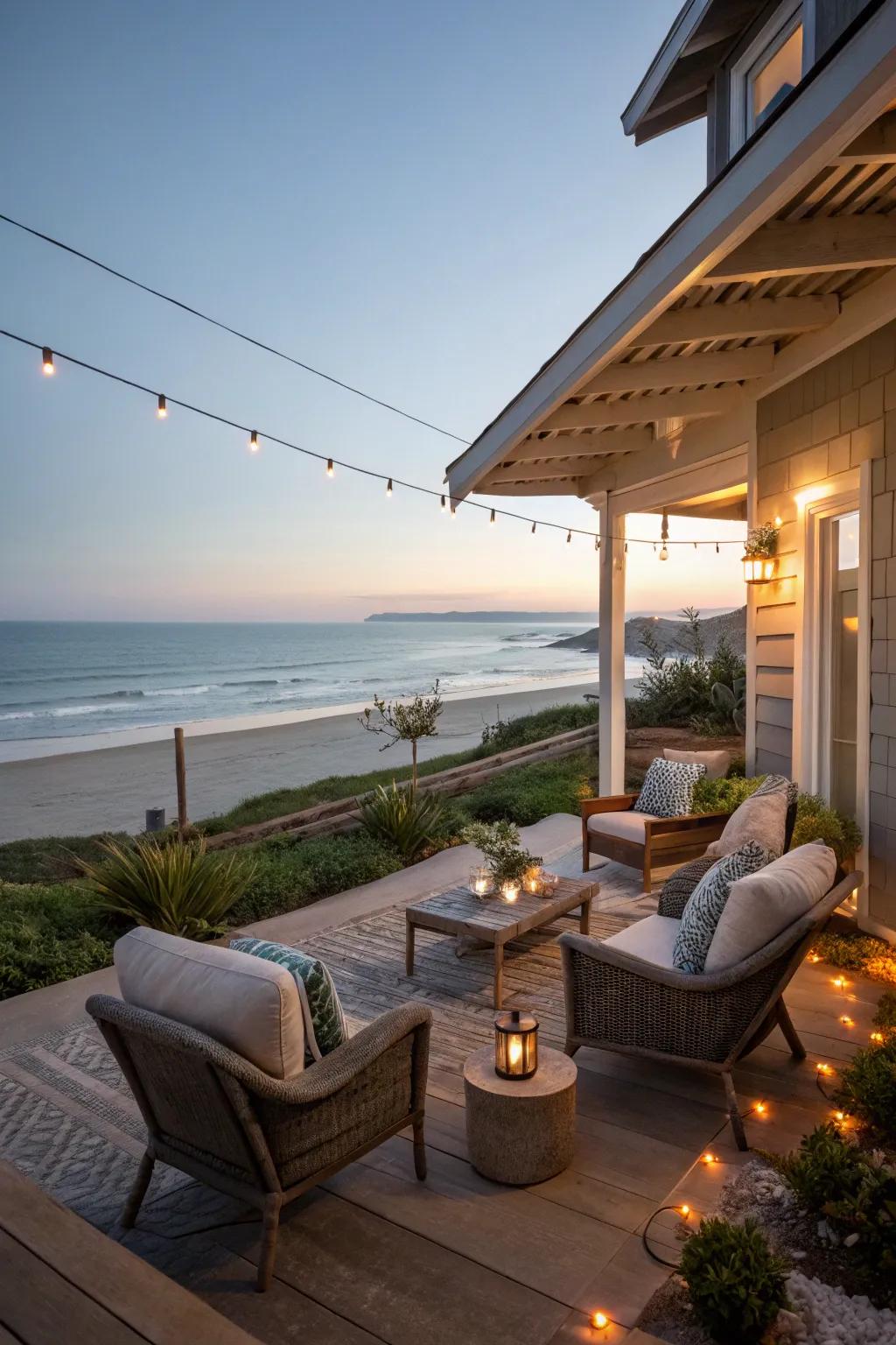 An inviting outdoor oasis perfect for enjoying coastal evenings.