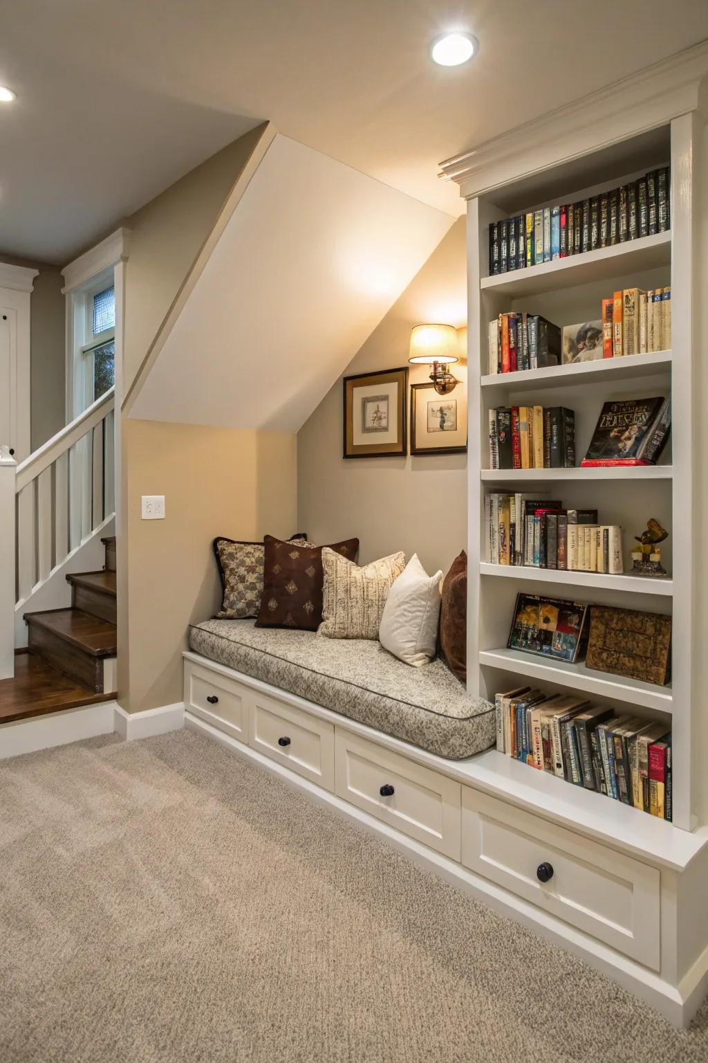 Turn knee walls into a cozy reading nook for a relaxing retreat.