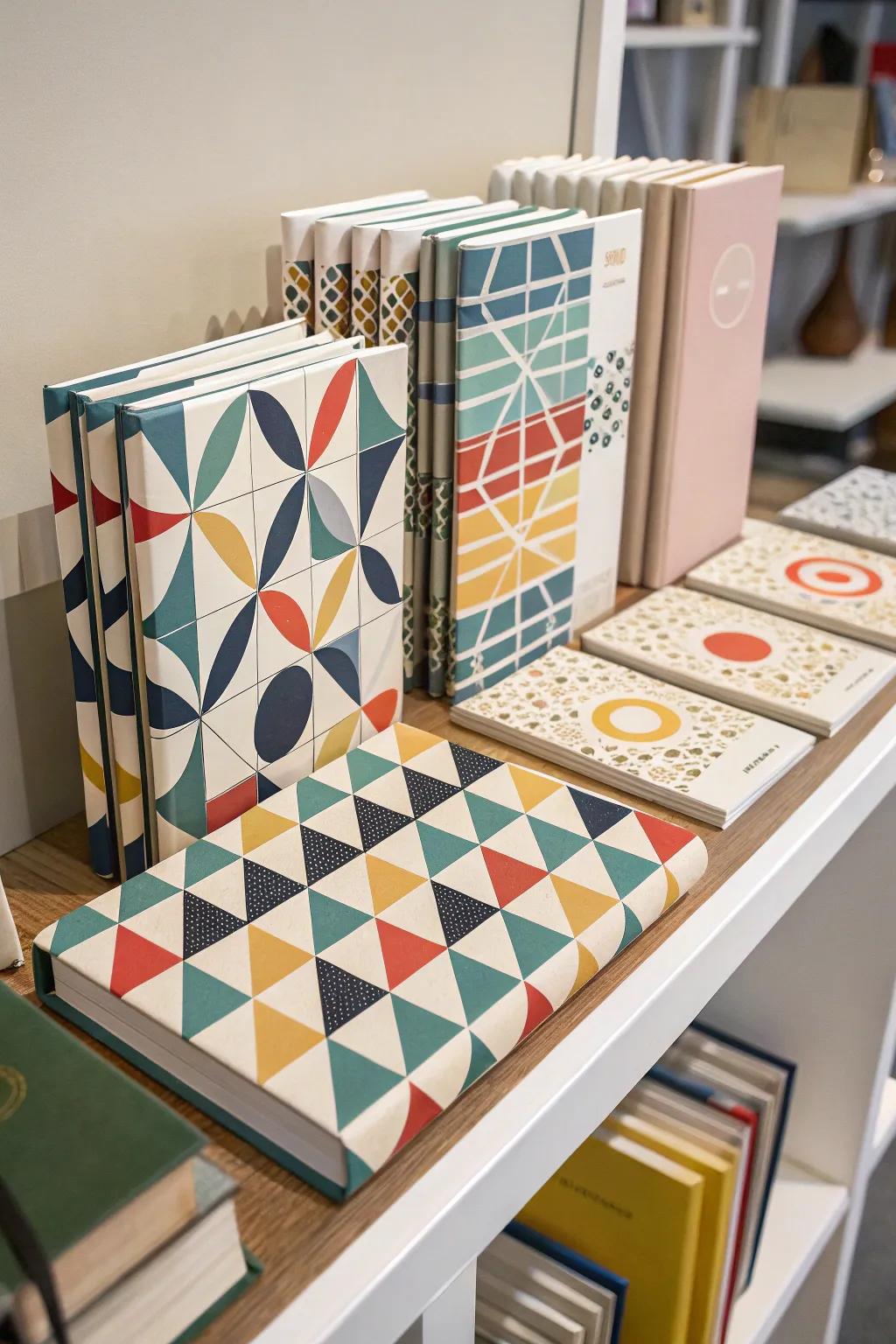 Geometric patterns bring modern elegance to book covers.