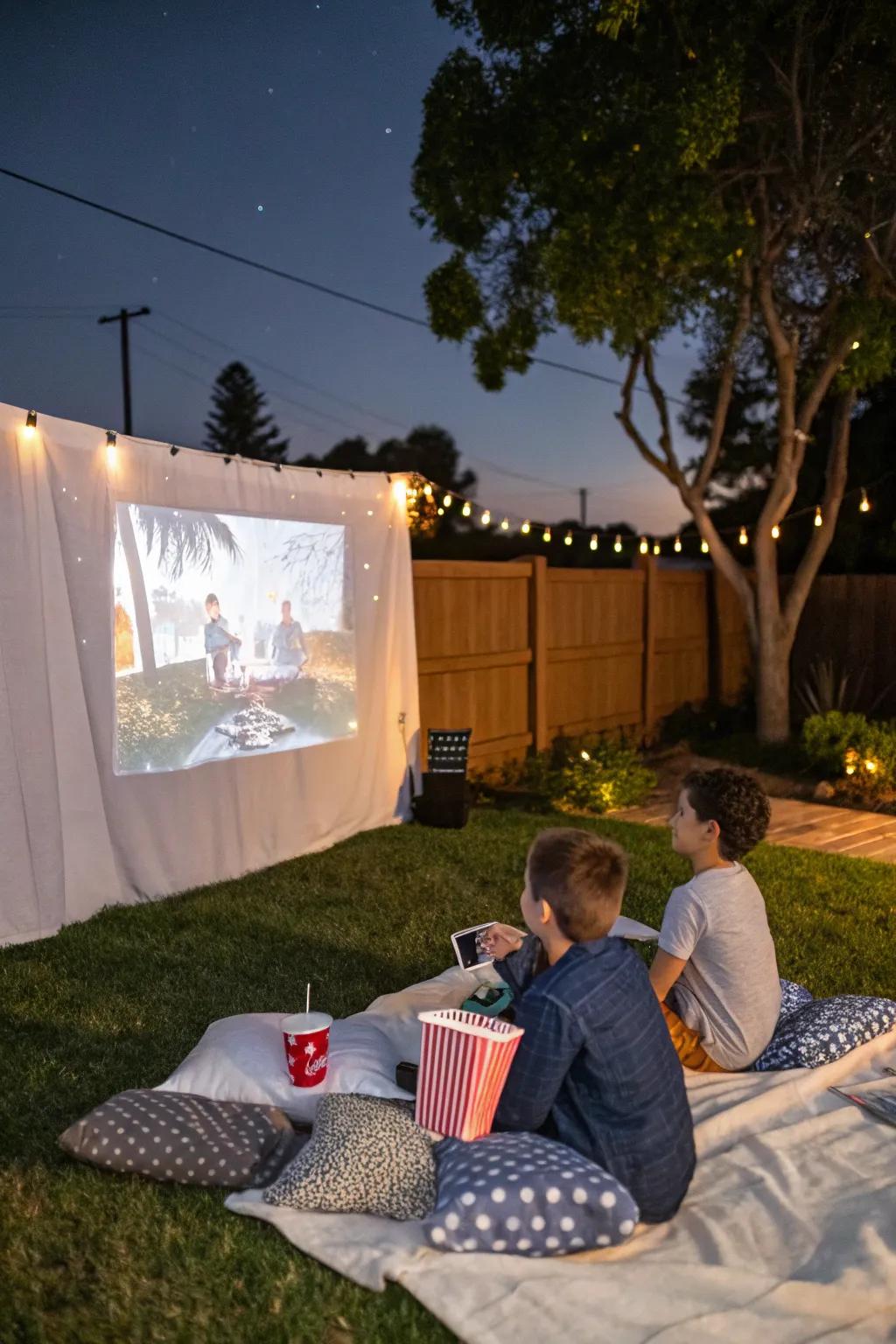 An outdoor movie night under the stars adds magic to the sleepover.