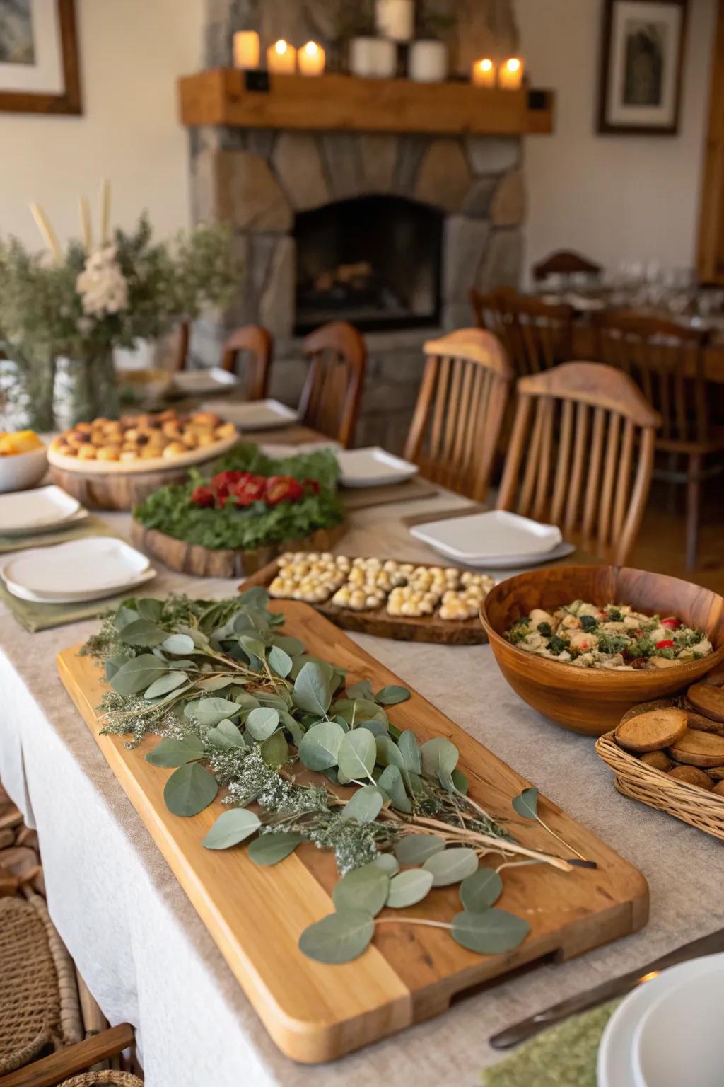 Natural elements infuse your buffet with earthy charm and beauty.