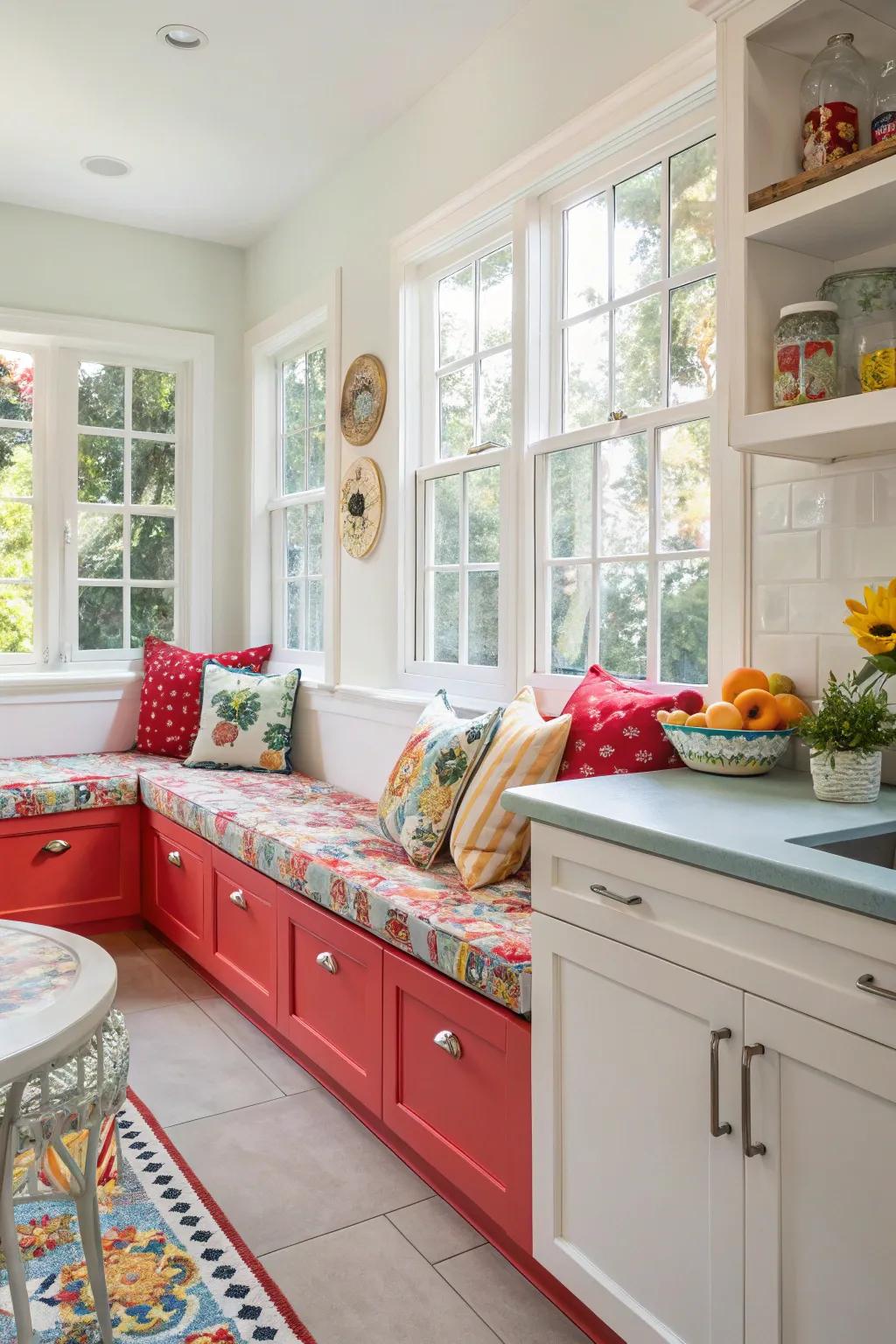 Make a bold statement with colorful bench accents.