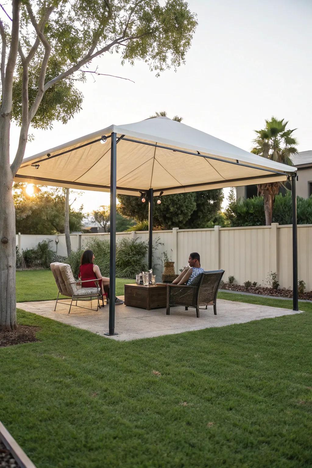 Freestanding structures offer flexibility in patio design.